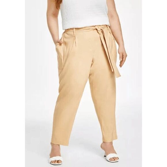 Calvin Klein Women's Plus Size High-Rise Tie-Waist Cargo Linen Blend Pants 18W - Picture 1 of 7